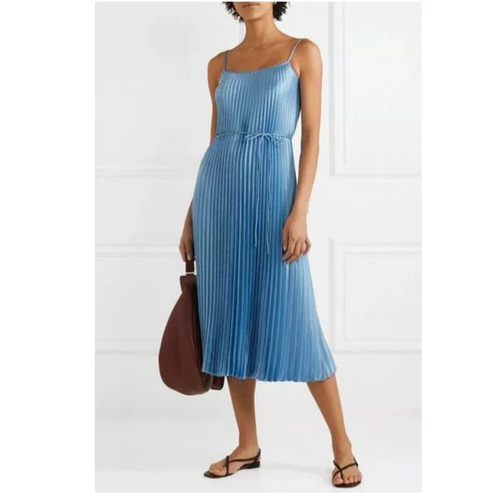 Vince Pleated Cami Blue Midi Dress